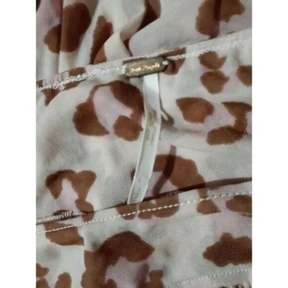 Free People Meg's Animal Print Cropped Mesh Top Pink Brown Short Sleeves Sz S - Picture 7 of 7
